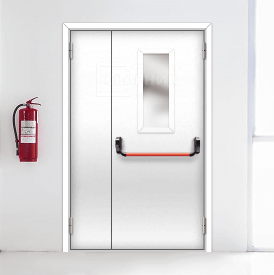 Противопожарная дверь с выпадающим порогом ДПО-02 EIS полуторная остекленная — фото 4