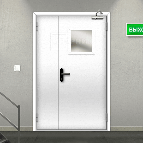 Дверь противопожарная ДПМ EI-90 полуторная остекленная в котельню — фото 2
