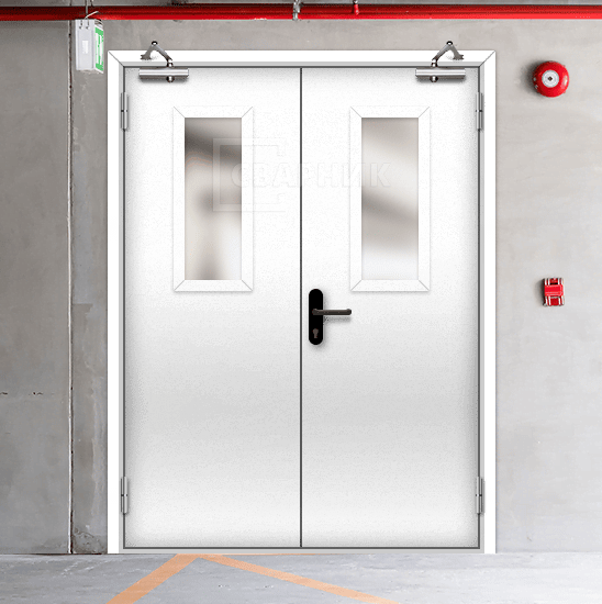 Двупольная остекленная противопожарная дверь ДПМ-02 EI-30 утепленная — фото 3