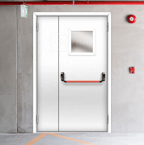 Полуторная остекленная противопожарная дверь ДПМ-02 2 типа с антипаникой — фото 3