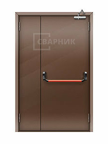 Коричневая противопожарная дверь 3-го типа полуторная глухая