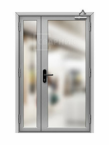 Противопожарная стеклянная дверь EIW-30 полуторная 1300×2100 мм