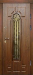 Одностворчатая входная дверь элитная с остеклением и ковкой недорогая ДВ-133