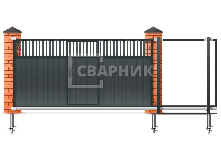 Откатные ворота 8 метров с калиткой 8000×2400 СВВ-5105 — фото 1