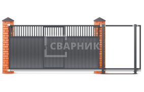 Откатные ворота 6 м со штакетником и профлистом по территории 6000×2000 СВВ-4986