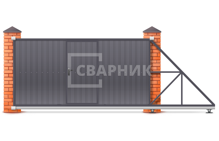 Откатные ворота 6 метров с калиткой 6000×2900 СВВ-4993 — фото 1