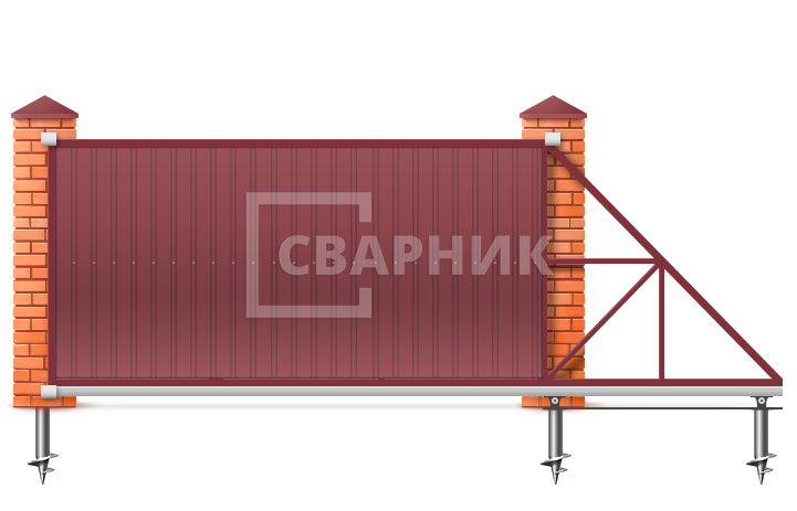 Откатные ворота из профнастила с установкой 3000×2000 СВВ-4495 — фото 1