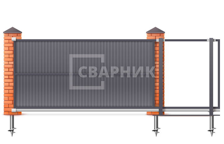 Откатные ворота 5.5 м 5500×2550 СВВ-4863 на сваях — фото 1