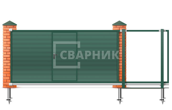 Откатные ворота 12 метров с калиткой 12000×2300 СВВ-5245 — фото 1