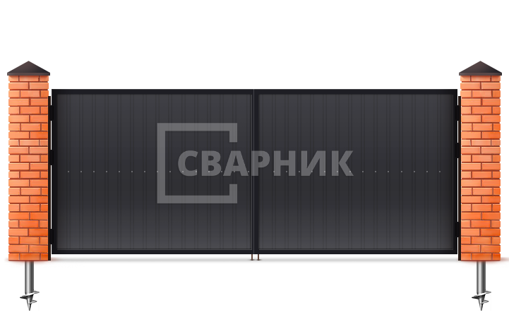 Распашные ворота профнастил с установкой 1750×2250 СВВ-6501 — фото 1