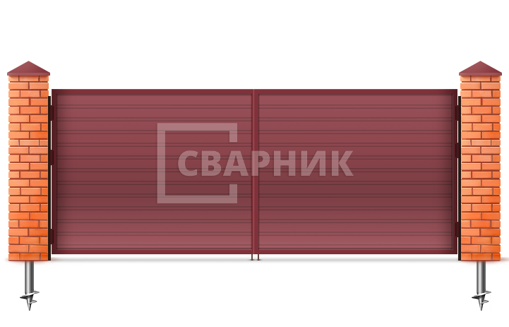 Ворота распашные на винтовых сваях 1500×2250 СВВ-5955 — фото 1
