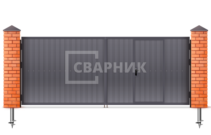 Распашные ворота из профильной трубы 3000×2000 СВВ-6839 — фото 1
