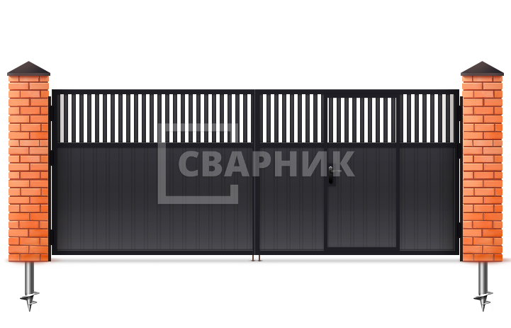 Распашные ворота на винтовых сваях 3000×2750 СВВ-5979 — фото 1