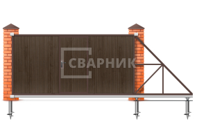 Откатные ворота 9 м с кирпичными столбами и профлистом автоматика 9000×2000 СВВ-5166