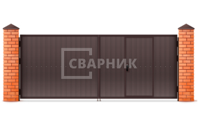 Распашные ворота с калиткой из профнастила 3000×2500 СВВ-6474