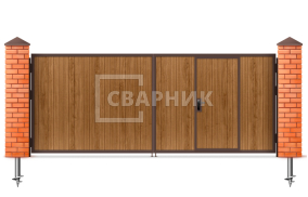 Ворота деревянные распашные с калиткой 3000×3000 СВВ-6731
