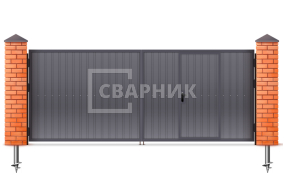 Ворота распашные металлические с калиткой из профнастила 2000×3000 СВВ-6483