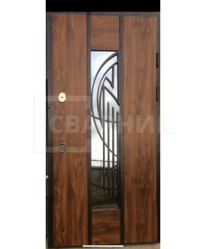 Дверь стальная однопольная элитная со стеклом, ковкой и утеплением ДВ-44 — фото 1