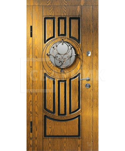 Дверь стальная однопольная МДФ филенчатый с остеклением кованая в дом ДВ-547 — фото 1
