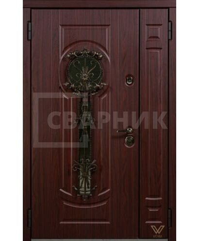 Филенчатая двустворчатая стальная дверь с остеклением и ковкой ДВ-630 — фото 1
