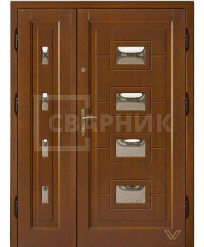 Входная дверь со створкой с отделкой филенчатым МДФ элитная с резьбой ДВ-671 — фото 1